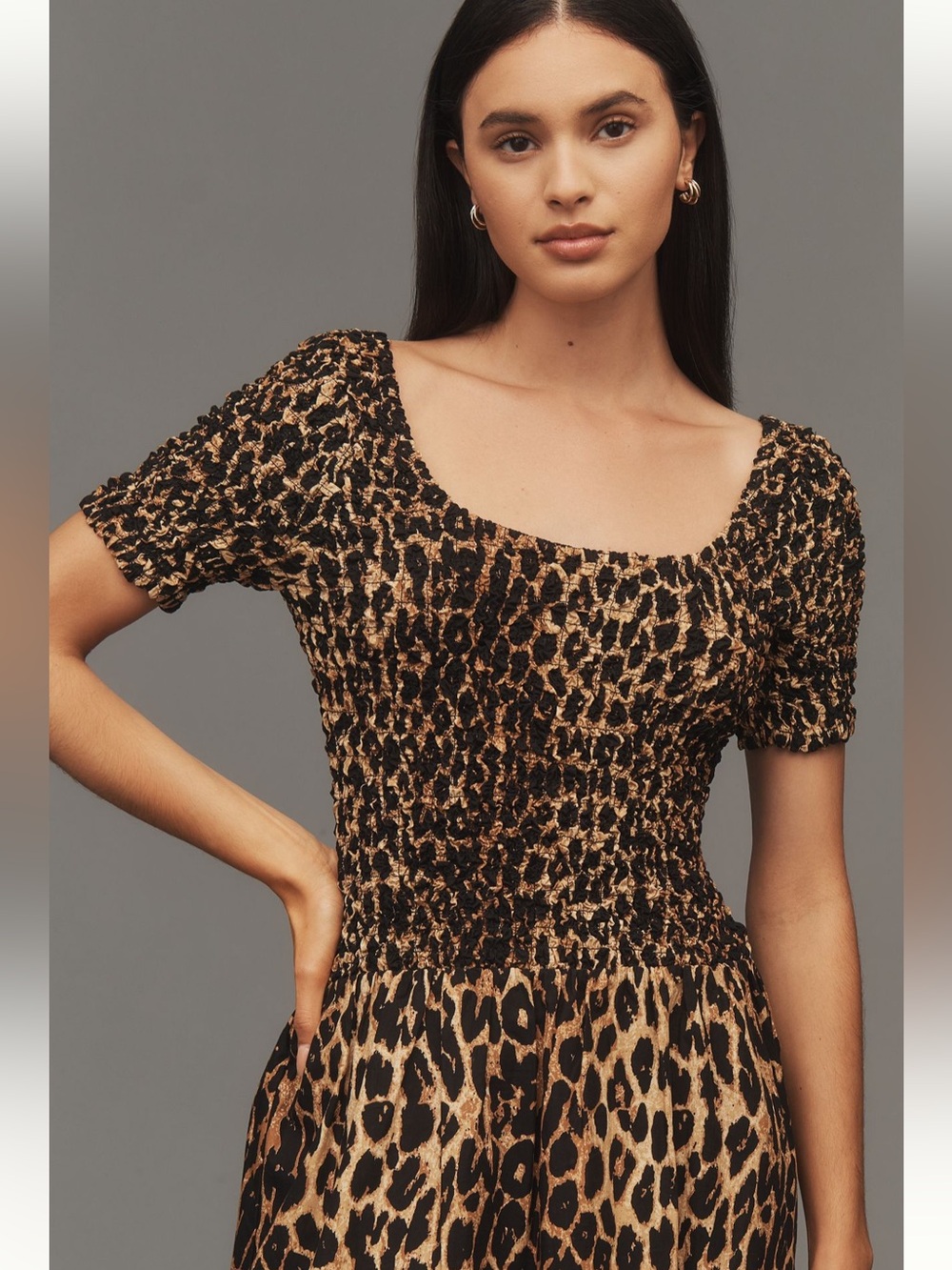 Damson Madder Malinda Smocked Animal Cheetah Midi Dress NWT Size EU 6/ US 2 - Picture 2 of 15